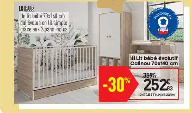 lit bébé évolutif calinou 70 x 140 cm
