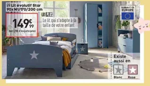 lit évolutif star 90 x 141 - 170 - 200 cm
