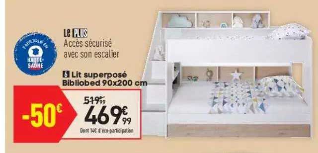 lit superposé bibliobed 90 x 200 cm