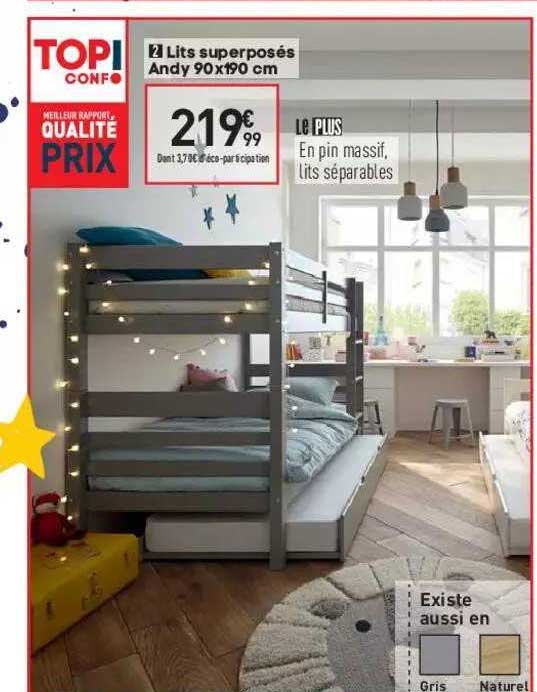 lits superposés andy 90 x 190 cm