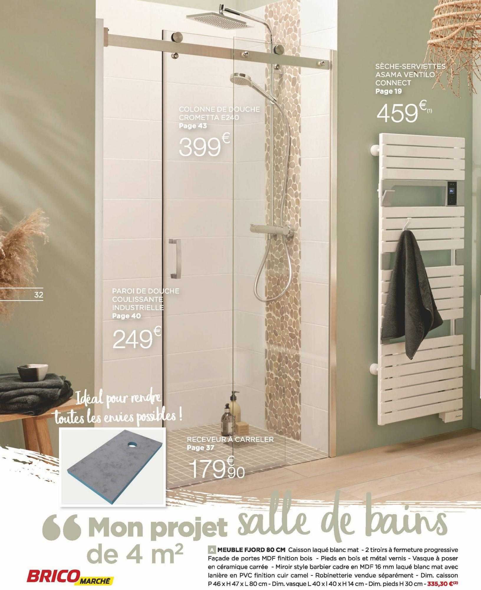 meuble fjord 80 cm, paroi de douche coulissante industrielle, colonne de douche chrometta e240, sèche-serviettes asama ventilo connect