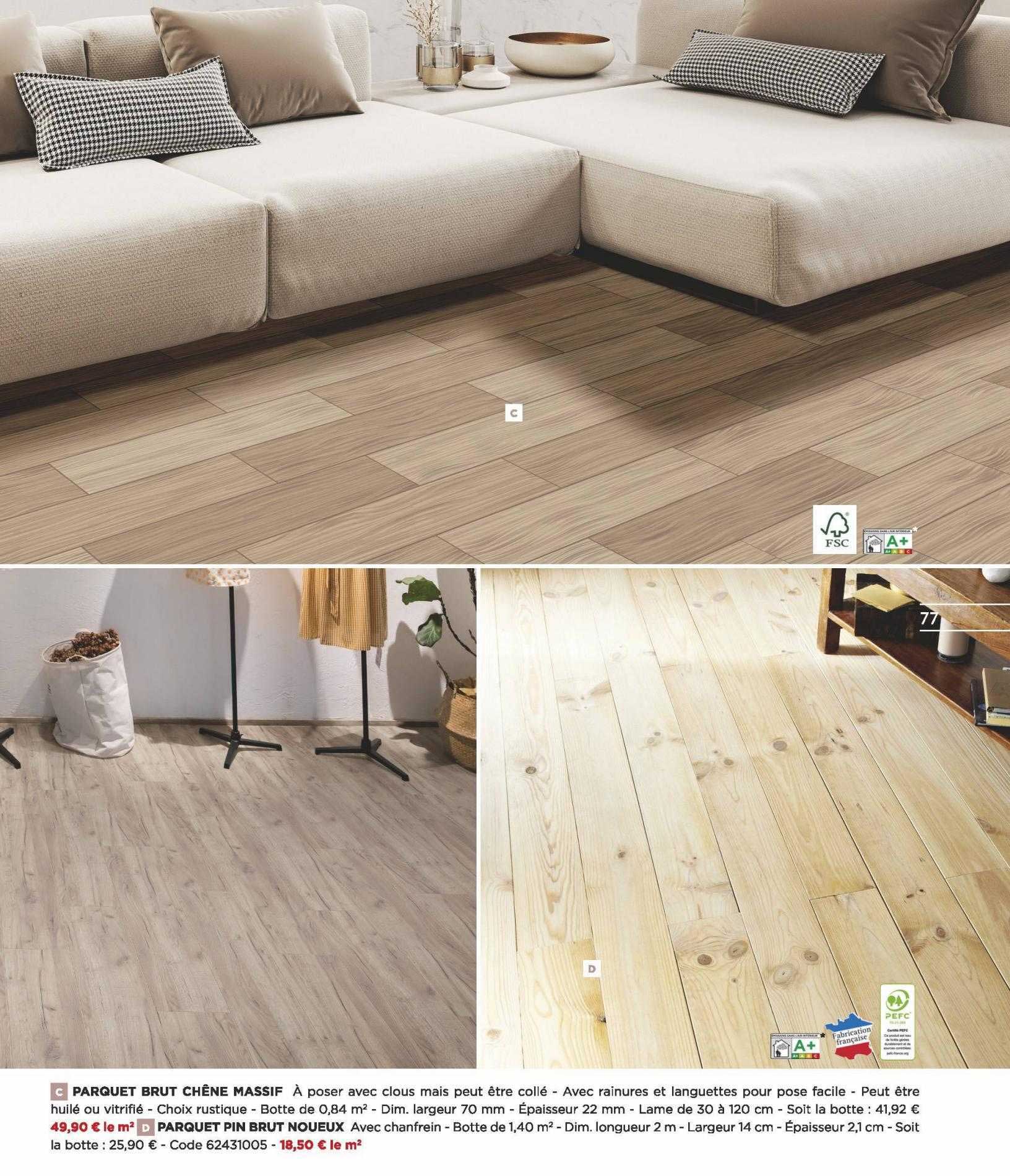 parquet brut chêne massif, parquet pin brut noueux