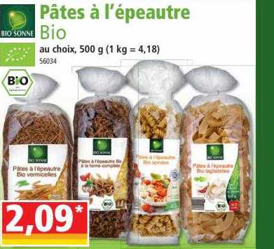 pâtes à l'épeautre bio bio sonne