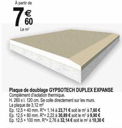 plaque de doublage gypsotech duplex expanse