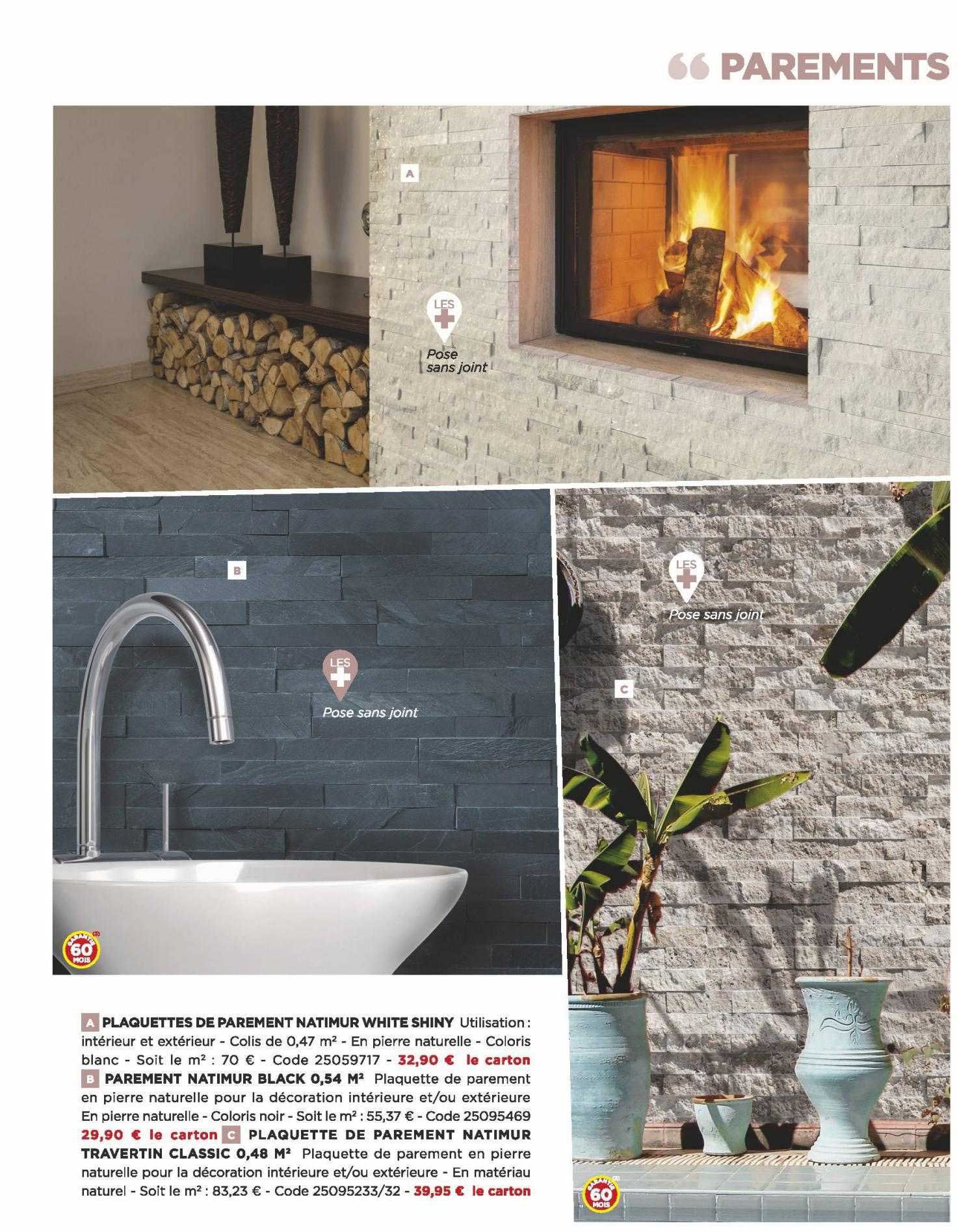 plaquettes de parement nanimur white shinny, parement natimur black 0,54m² , plaquette de parement natimur travertin classic 0,48m²