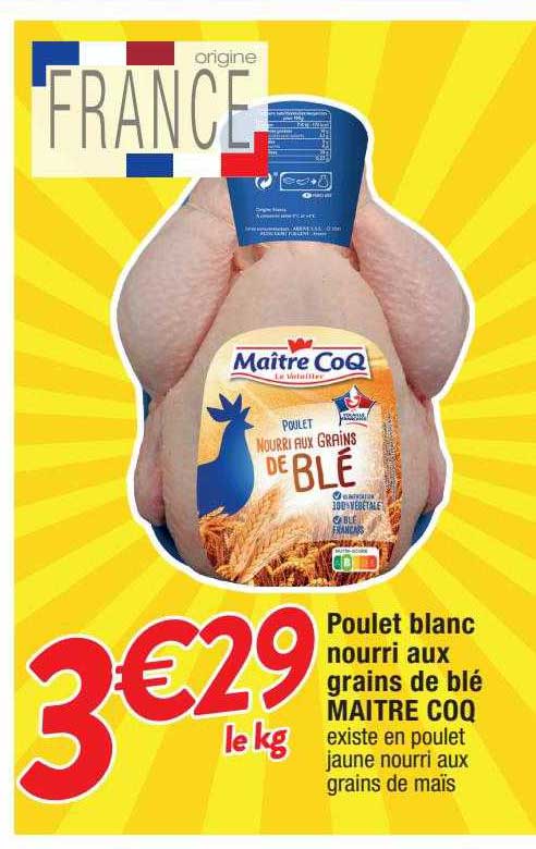 poulet blanc nourri aux grains de blé maître coq
