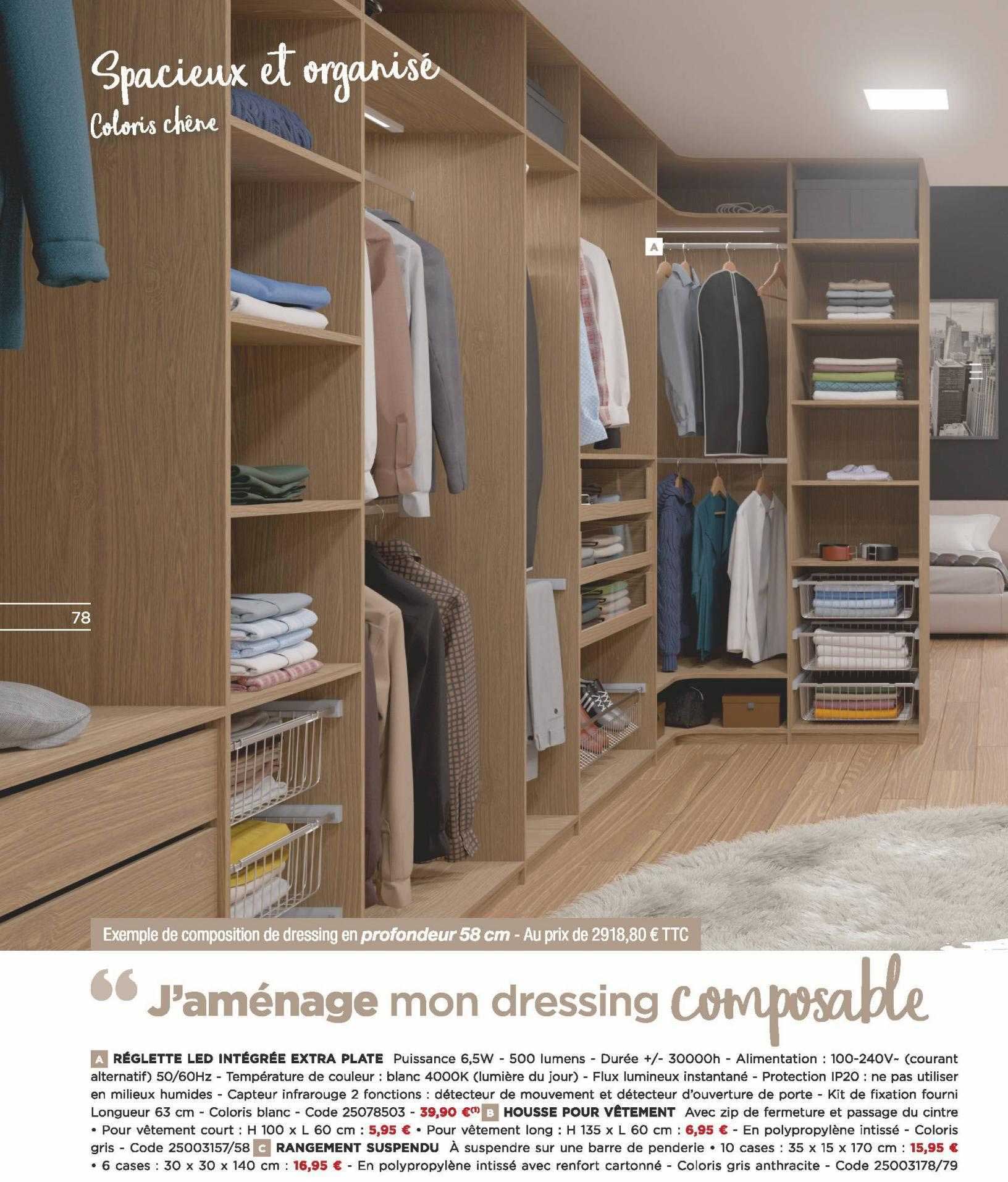 réglette led intégrée extra plate, housse pour vêtement, rangement suspendu