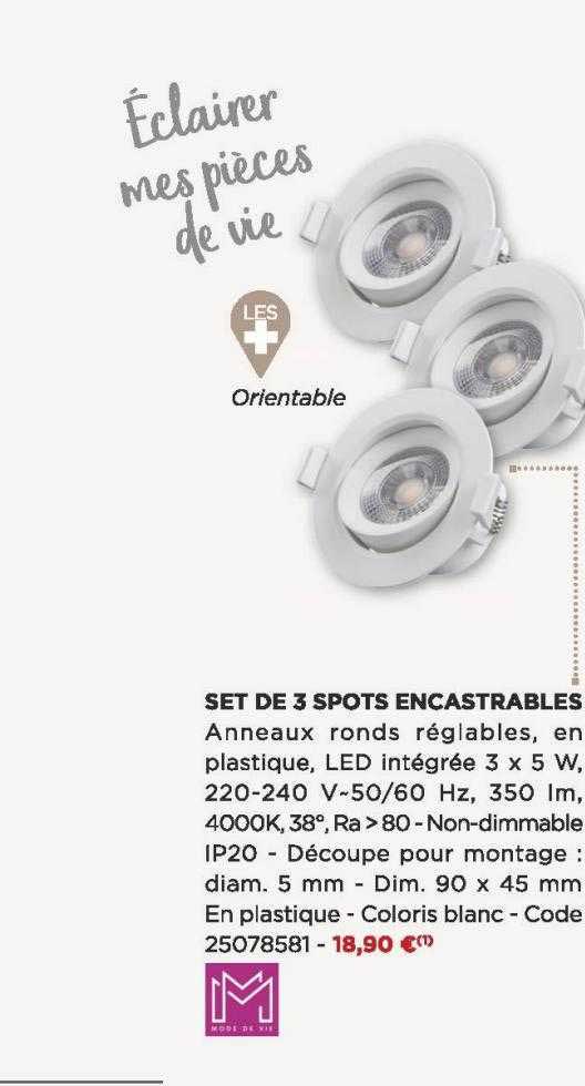 set de 3 spots encastrables