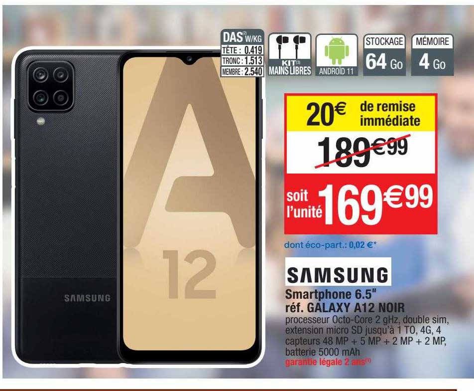 smartphone 6.5" galaxy a12 noir samsung