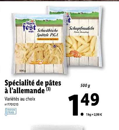 spécialité de pâtes à l'allemande alpen fest style