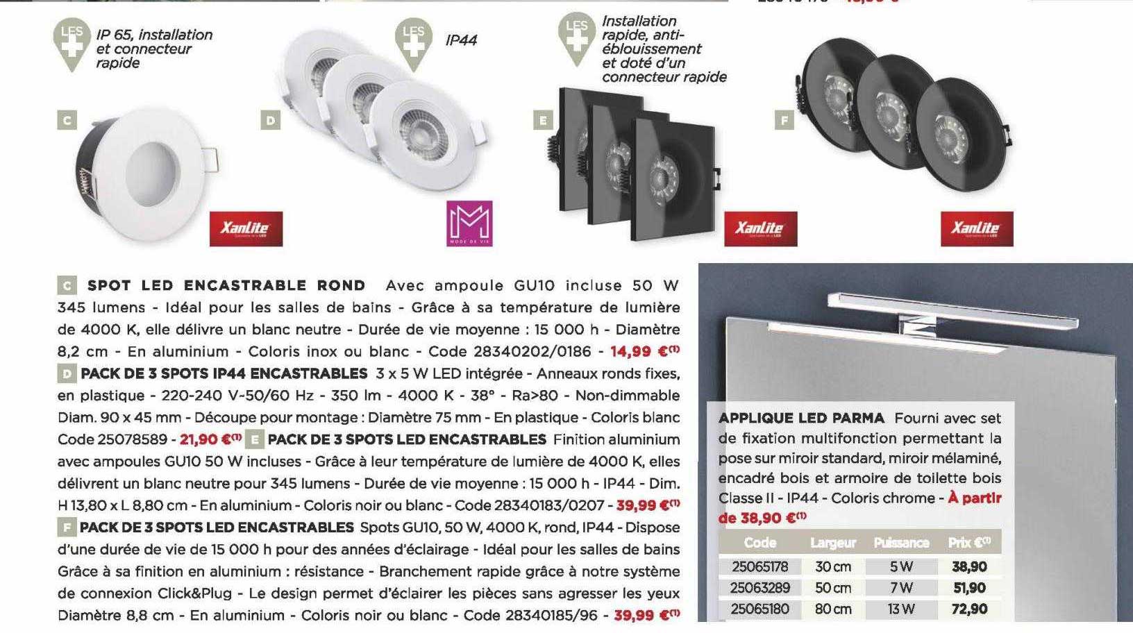 spot led encastrable rond, pack de 3 spots ip44 encastrable, pack de 3 spots led encastrables, pack de 3 spots led encastrables