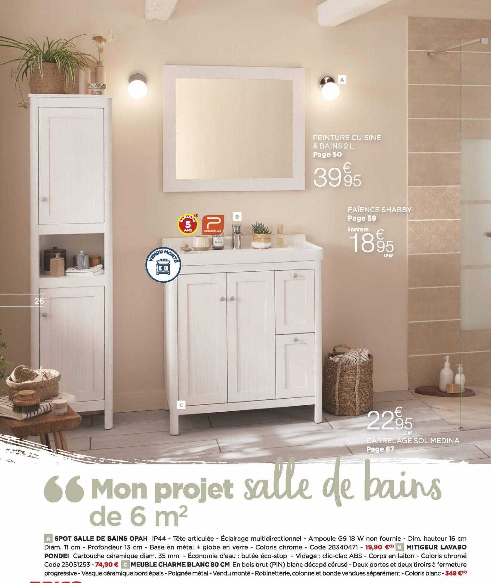 Spot Salle De Bains Opah, Mitigeur Lavabo Pondei, Meuble Charme Blanc 80 Cm