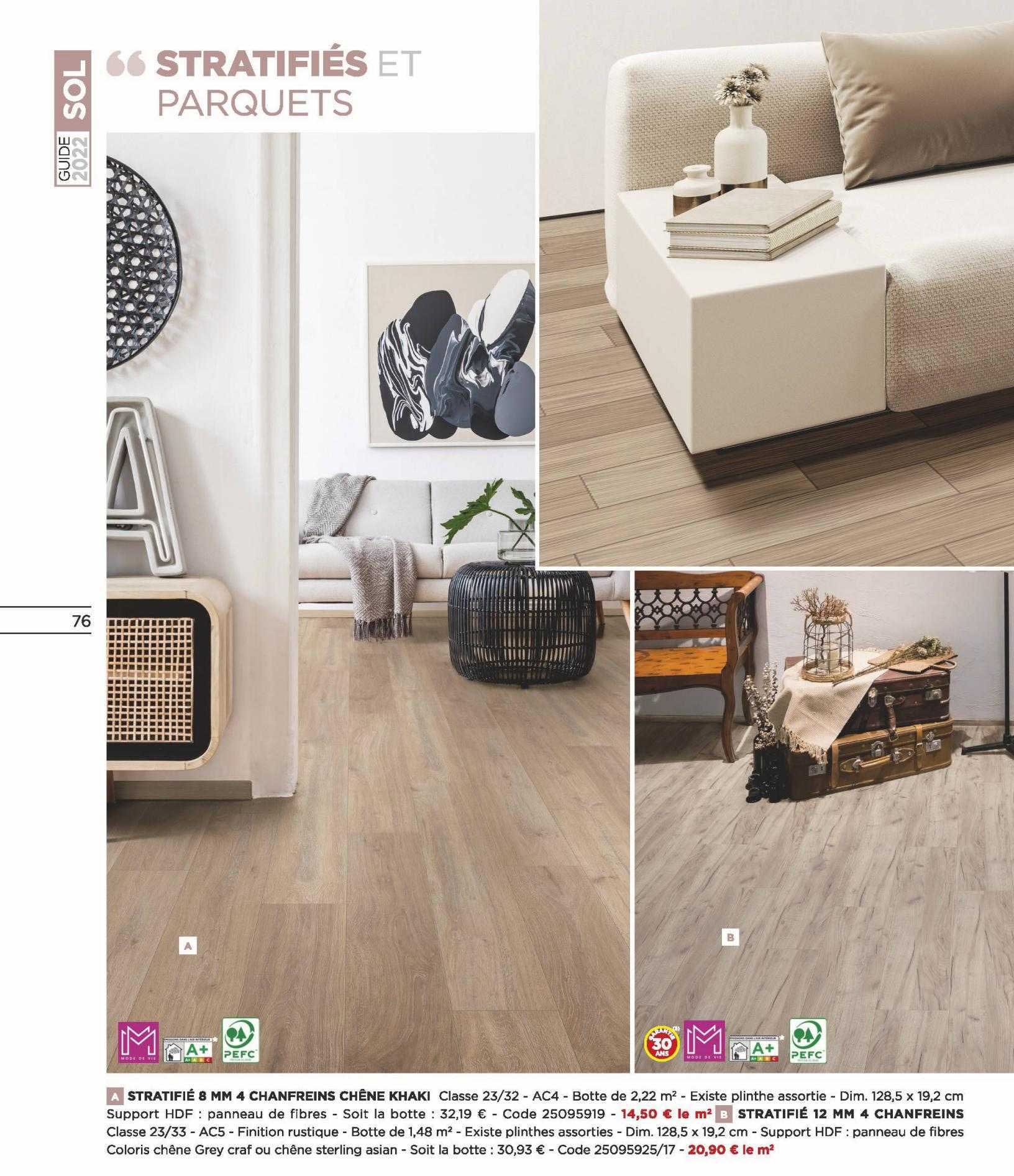 stratifié 8 mm 4 chanfreins chêne khaki, stratifié 12 mm 4 chanfreins