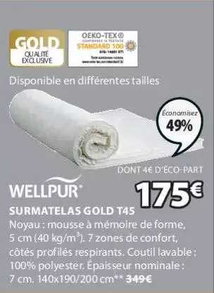 surmatelas gold t45 wellpur