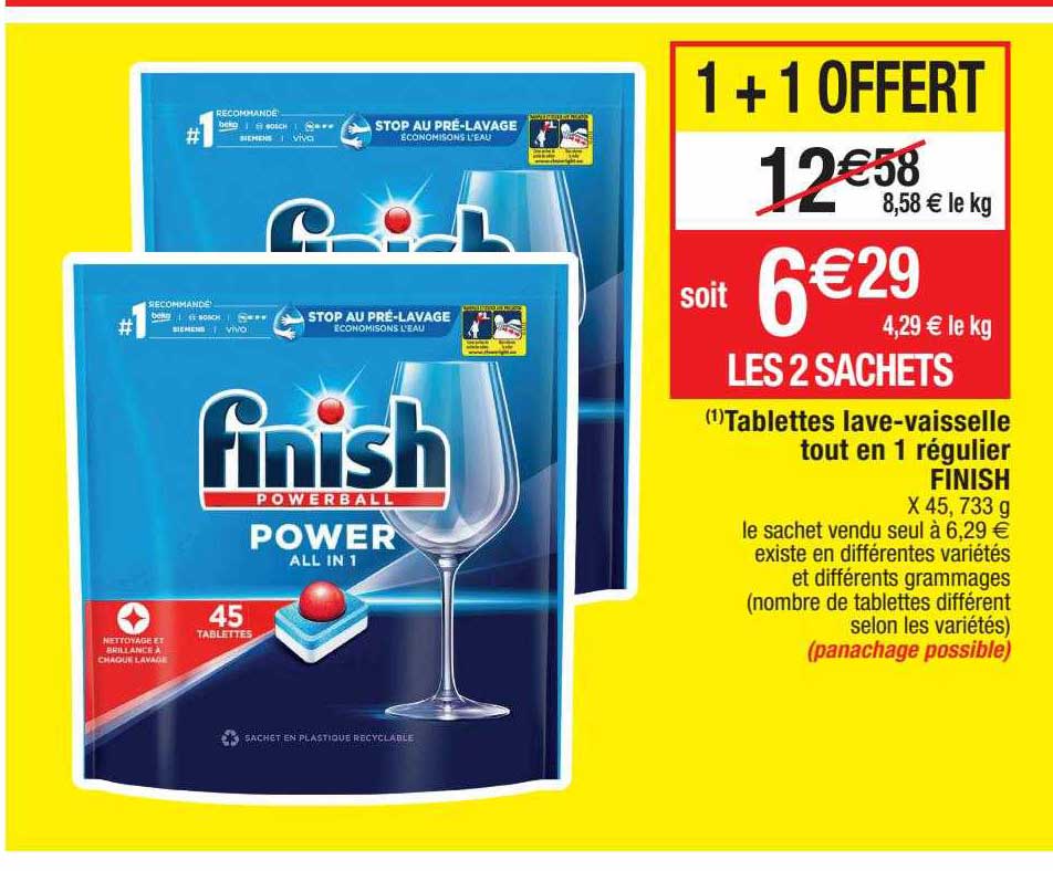 tablettes lave-vaisselle tout en 1 régulier finish