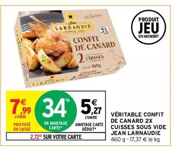 véritable confit de canard 2x cuisses sous vide jean larnaudie