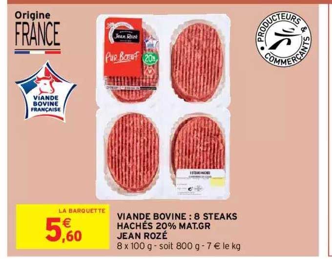 viande bovine : 8 steaks hachés 20% mat. gr. jean rozé