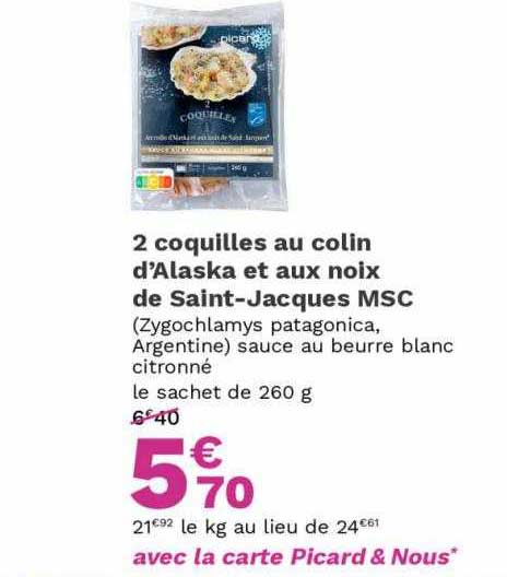 2 coquilles au colon d'alaska et aux noix de saint-jacques msc