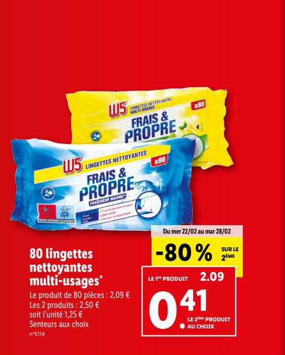 80 lingettes nettoyantes multi-usages w5