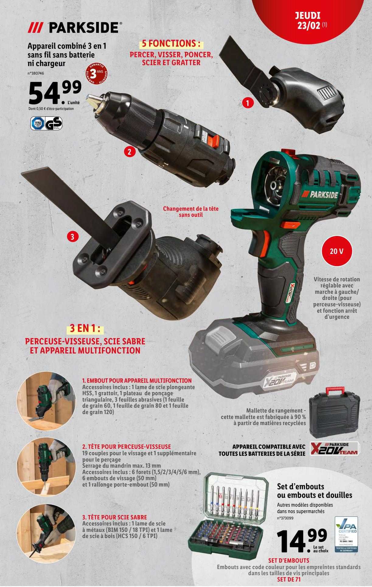 appareil combiné 3 en 1 sans fil sans batterie ni chargeur, set d'embouts ou embouts et douilles