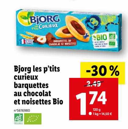 bjorg les p'tits curieux barquettes au chocolat et noisettes bio