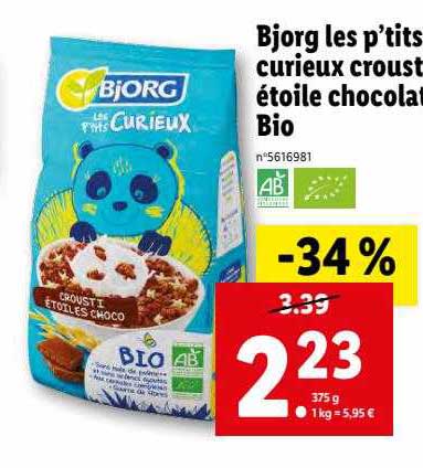 bjorg les p'tits curieux croust étoile chocolat bio
