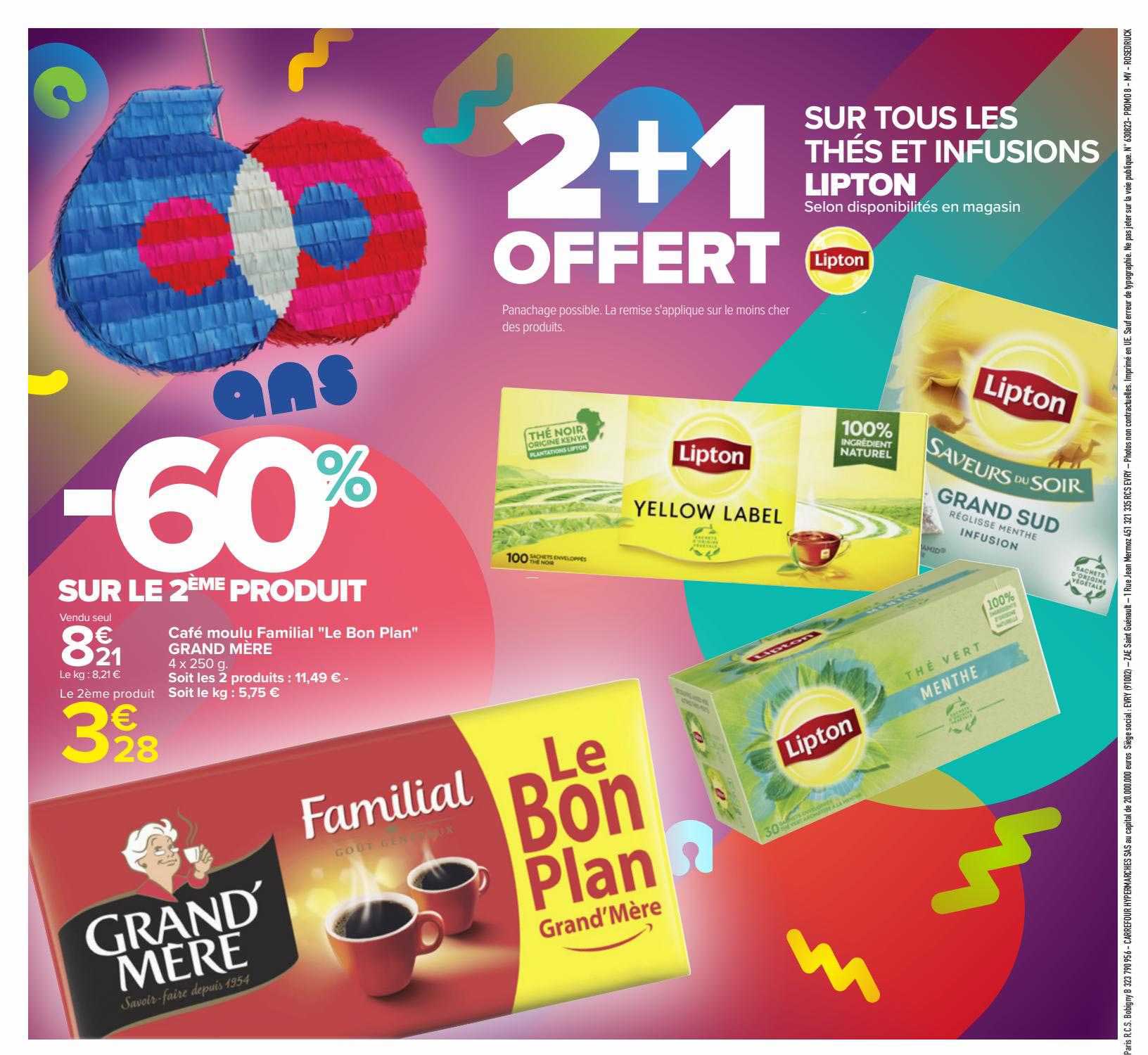 café moulu familial "le bon plan" grand mère , thé et infusions lipton