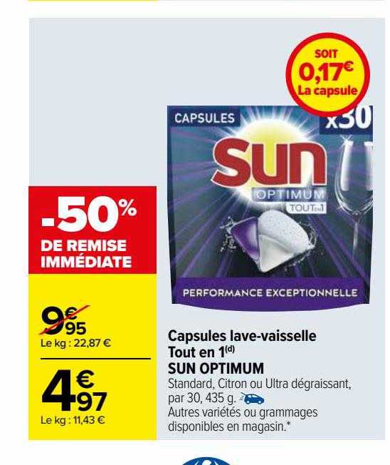 capsules lave-vaisselle tout en 1 sun optimum