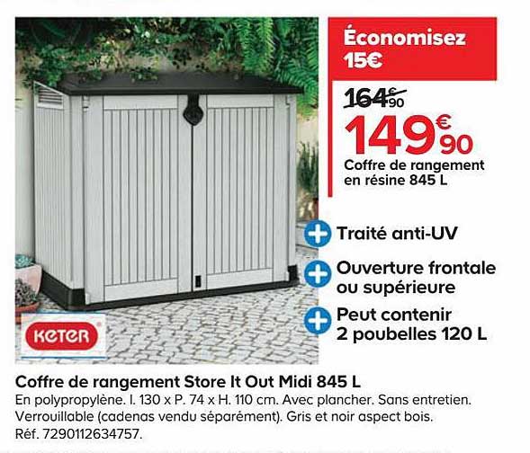 coffre de rangement store it out midi 845 l keter