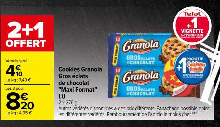 cookies granola gros éclats de chocolat "maxi format" lu
