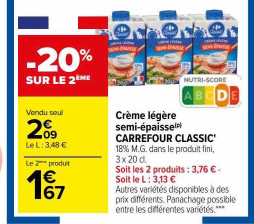 crème légère semi-épaisse carrefour classic'