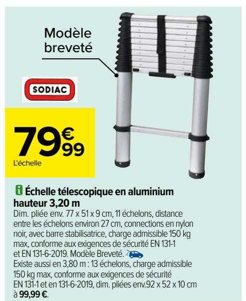 échelle télescopique en aluminium hauteur 3,20 m sodiac