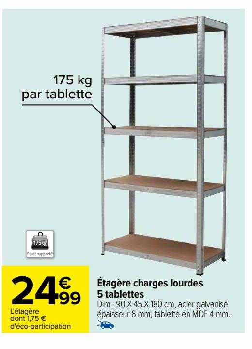 étagère charges lourdes 5 tablettes