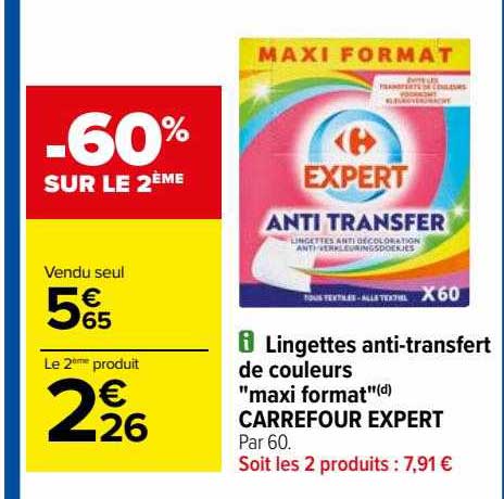 lingettes anti-transfert de couleurs "maxi format" carrefour expert