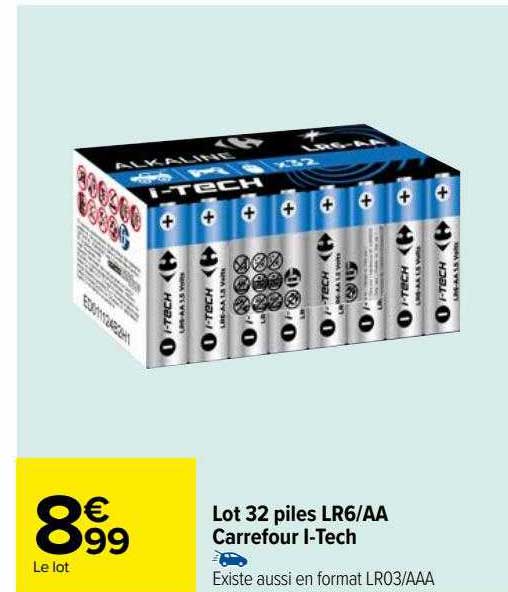 lot 32 piles lr6-aa carrefour i-tech