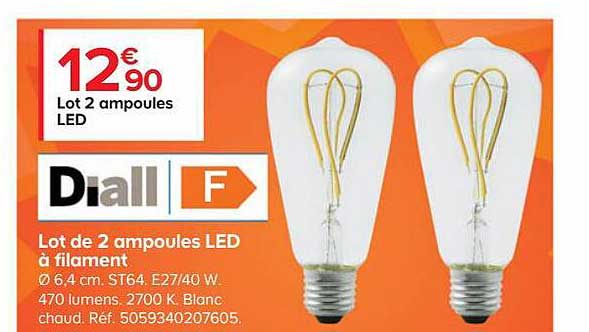 lot de 2 ampoules led à filament