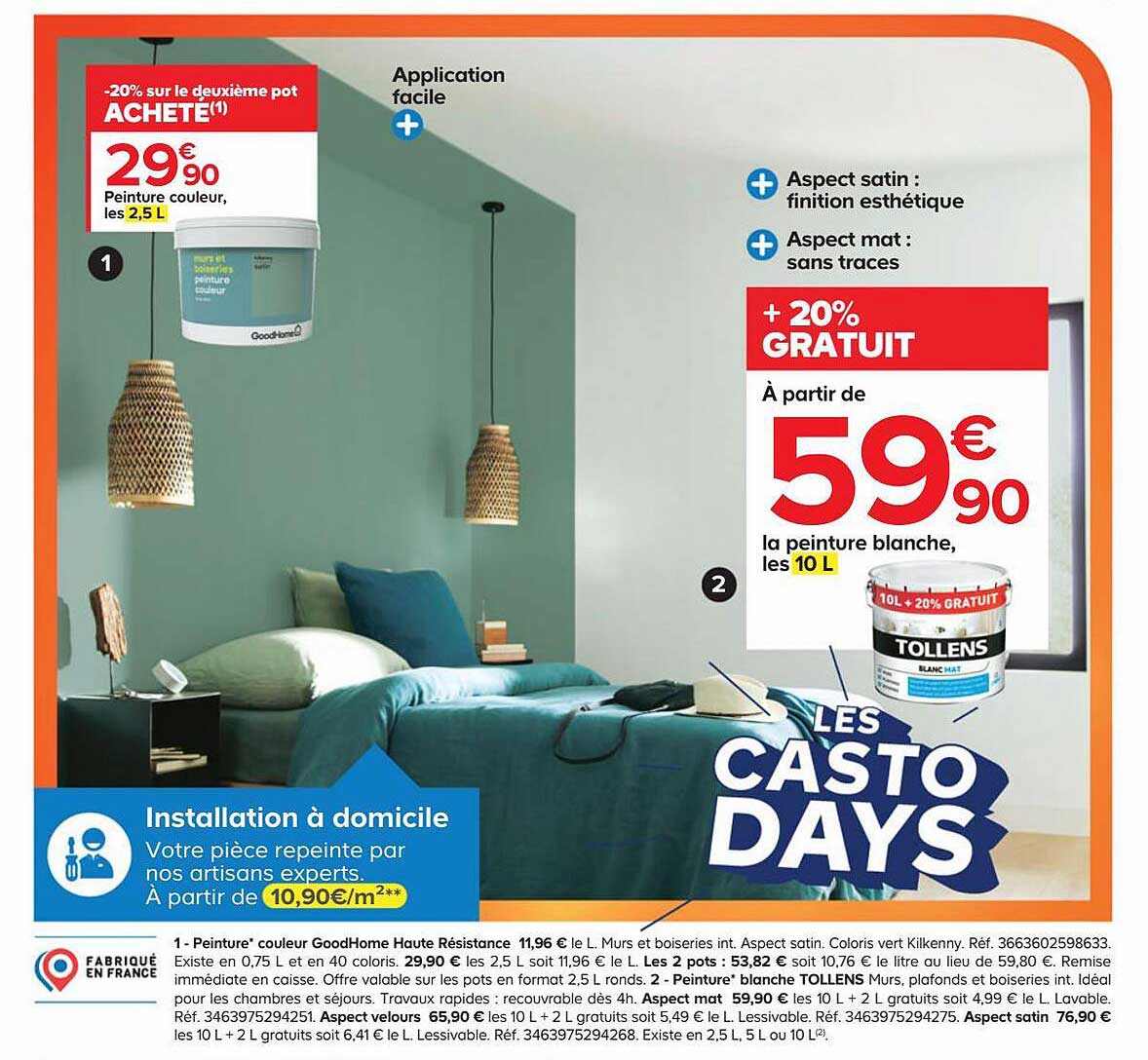 peinture couleur goodHome haute résistance, peinture blanche tollens, aspect velours , aspect satin