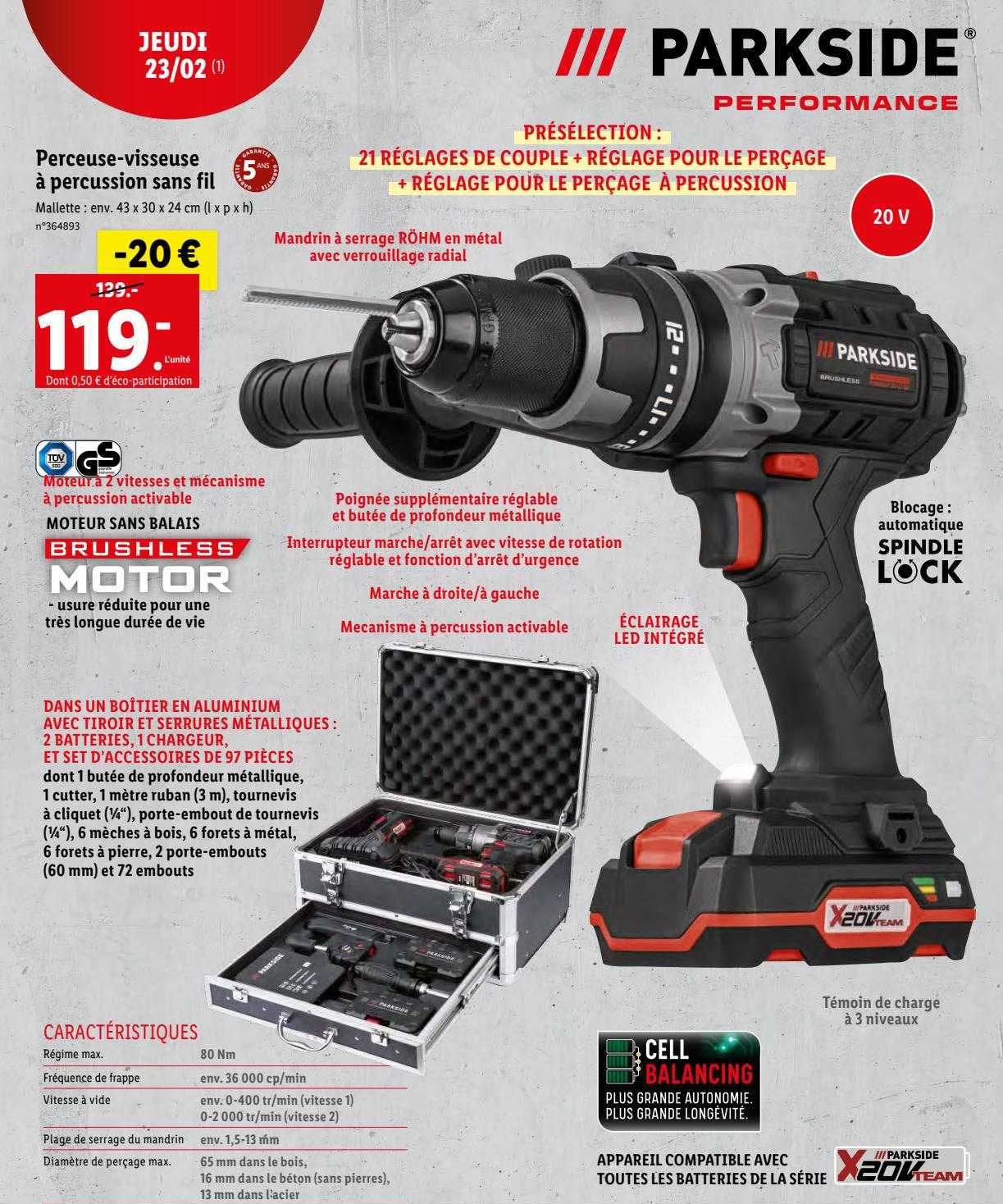 Perceuse-visseuse à Percussion Sans Fil Parkside