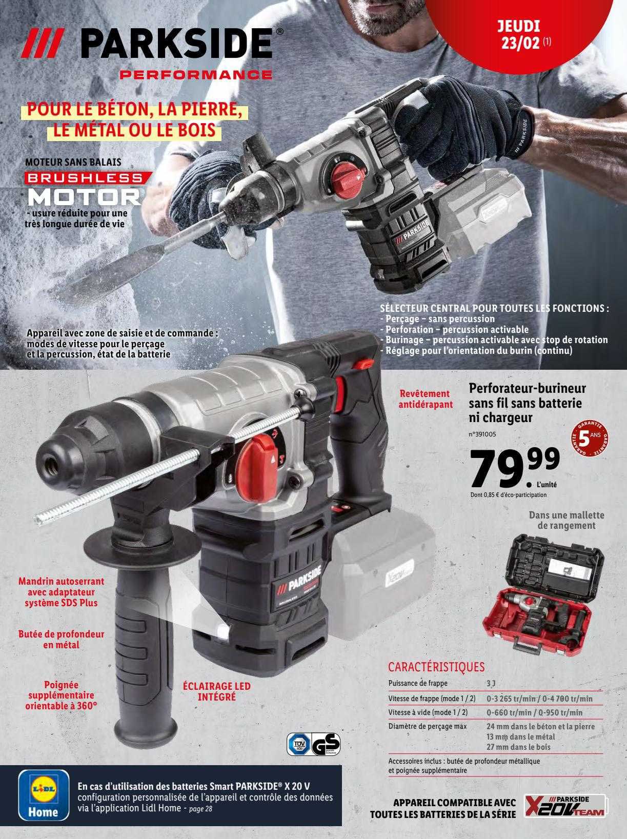 Perforateur-burineur Sans Fil Sans Batterie Ni Chargeur Parkside