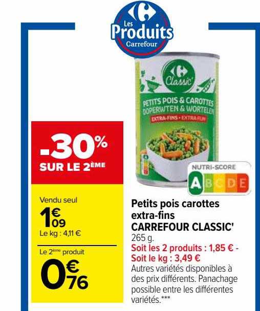 petits pois carottes extra-fins carrefour classic'