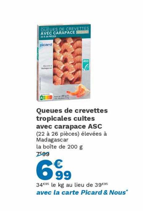 Queues De Crevettes Tropicales Cuites Avec Carapace Asc