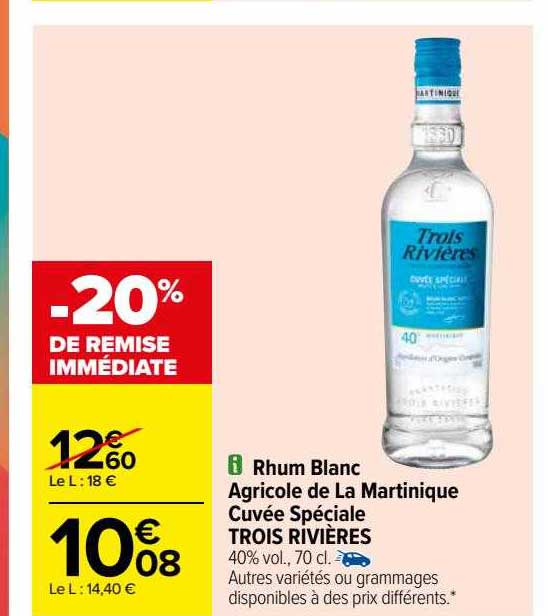 rhum blanc agricole de la martinique cuvée spéciale trois rivières