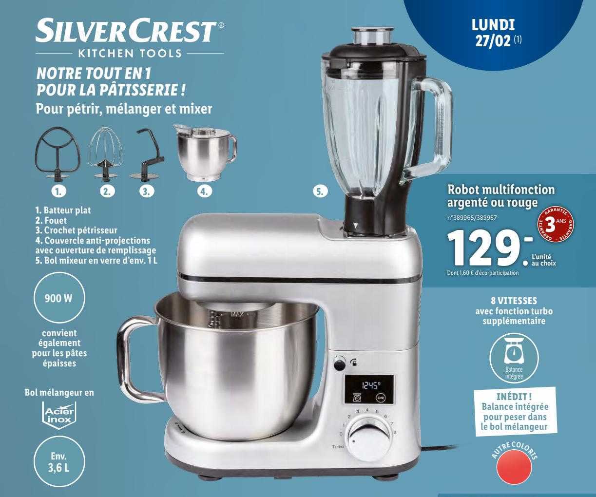 robot multifonction argenté ou rouge silverCrest