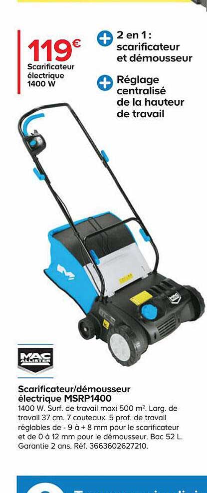 scarificateur - démousseur électrique msrp1400 mac allister