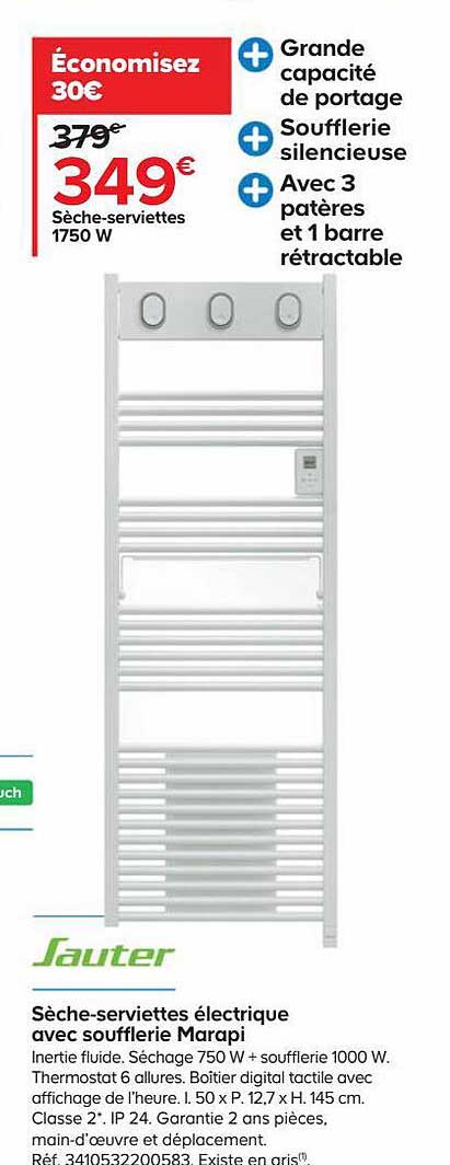 sèche-serviettes électrique avec soufflerie marapi sauter
