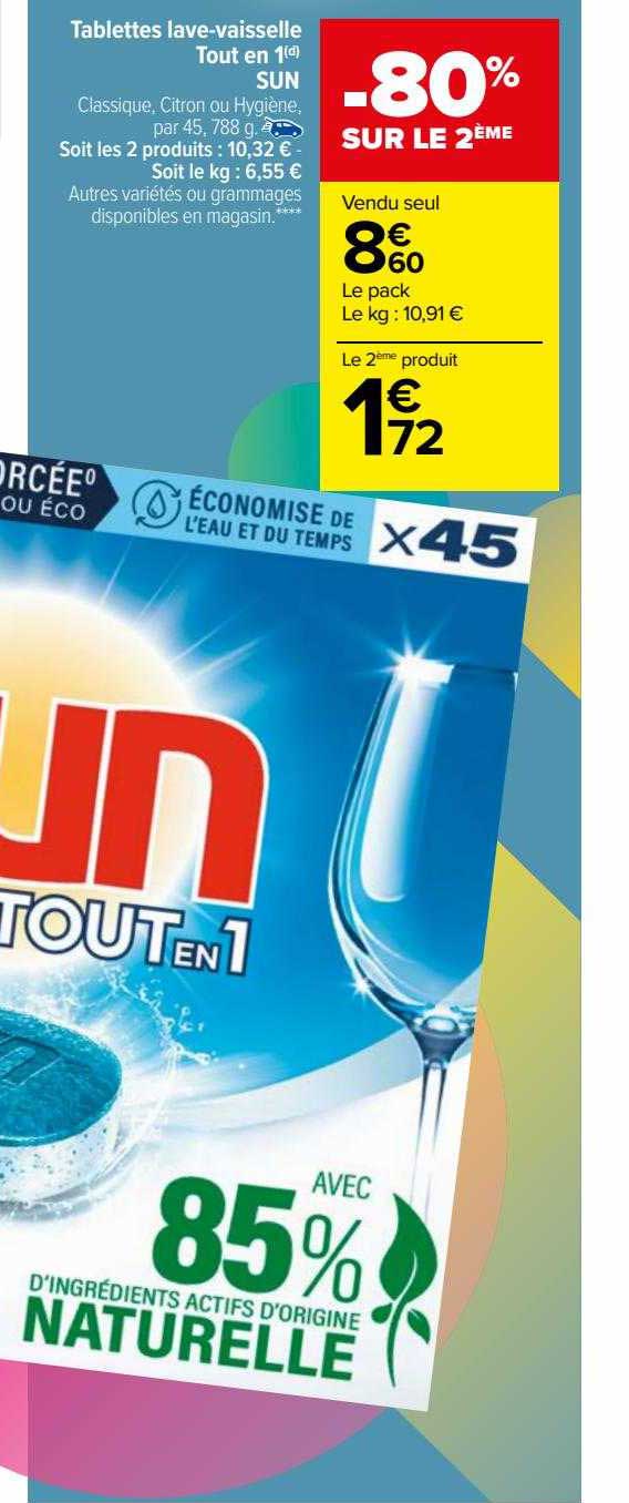 tablettes lave-vaisselle tout en 1 sun