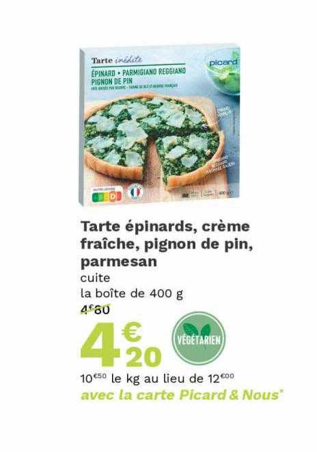 tarte épinards, crème fraîche, pignon de pin, parmesan