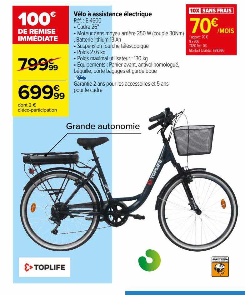 vélo à assistance électrique toplife