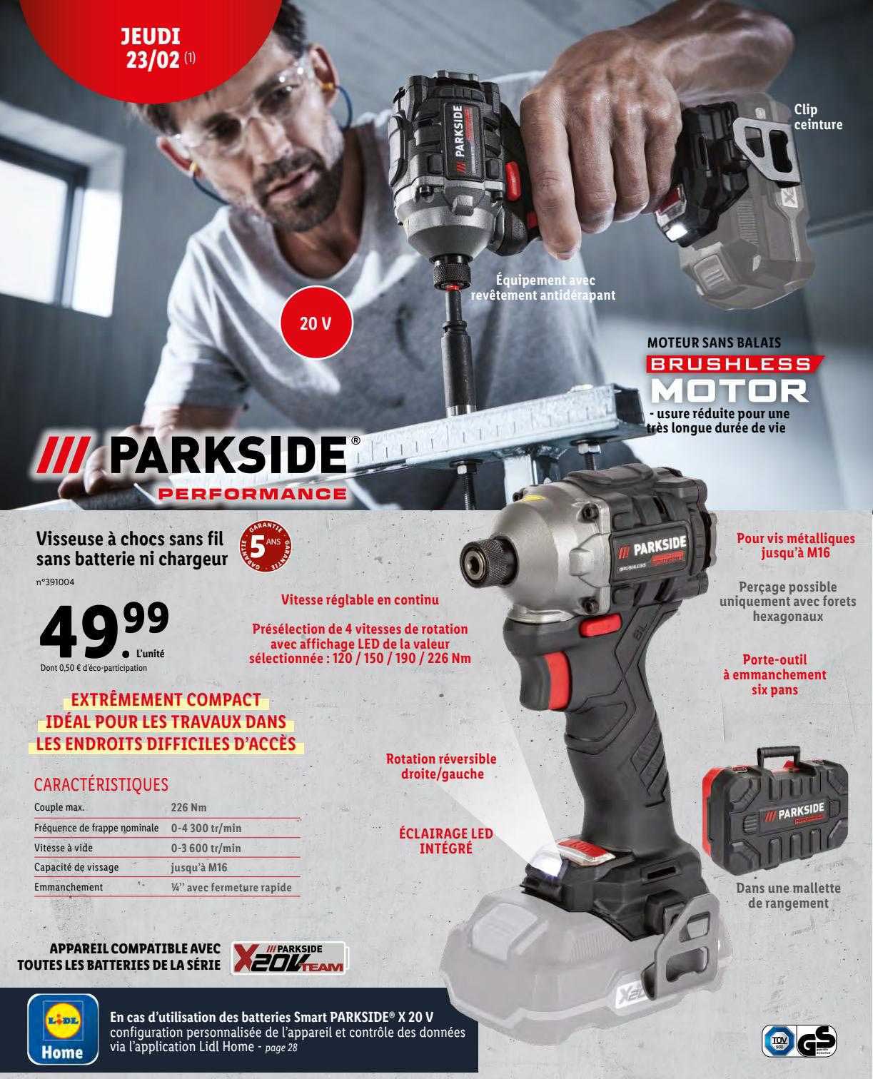 visseuse à chocs sans fil sans batterie ni chargeur parkside