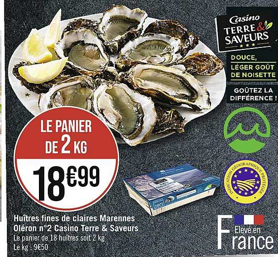 huîtres fines de claires marennes oléron n°2 casino terre & saveurs